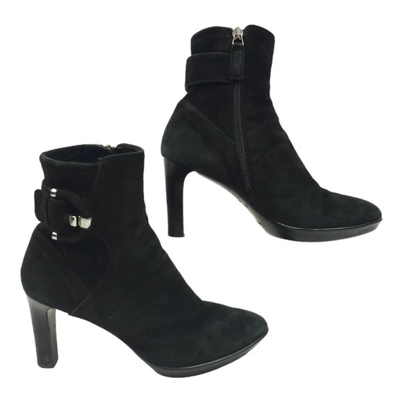 Aquatalia Rachele Side Zip Suede Ankle Boots Womens 8.5 Buckle Detail Stiletto - Picture 10 of 11